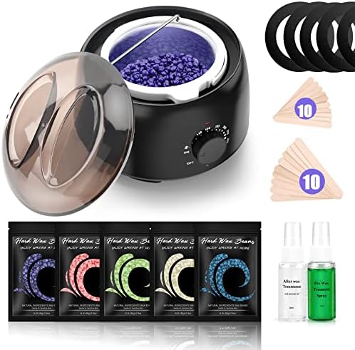 Waxing Kit - TIKESI Wax Warmer for Hair Removal, Hard Wax Kit with 14.1oz 5 Bags Hard Wax Beans for Full Body, Legs, Face, Eyebrows, Bikini, Brazilian Waxing Kit for Women Men