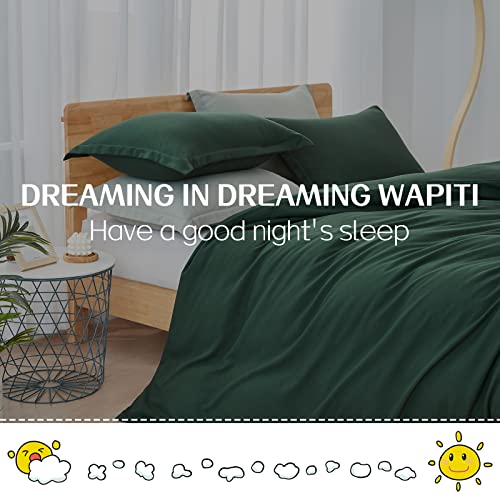 Dreaming Wapiti Duvet Cover King,Washed Microfiber King Size Dark Green Duvet Cover Set,Solid Color - Soft and Breathable with Zipper Closure & Corner Ties (Dark Green, King)