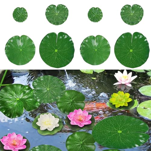 Nexoria 8 foglie di loto artificiali, foglie di loto galleggianti, foglie di loto artificiali, foglie di ninfea, fiore, decorazione per laghetti da giardino, piscina (A)