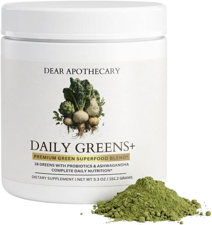 Daily Greens+ Organic Superfood Powder | 18 Greens with Probiotics & Ashwagandha | Citrus Lime Flavor | Sugar Free, Non-GMO, Gluten Free | 28 Servings
