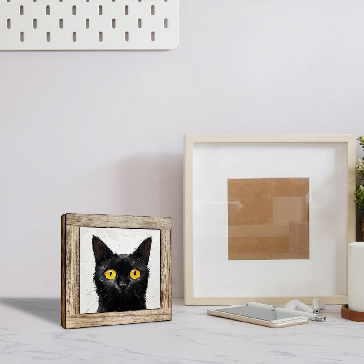 Cute Black Cat Tabletop Sign Wooden Box Decor, Funny Cat Oil Painting Style Desk Accent, Minimalist Animal Shelf Decor, Unique Gift for Cat Lovers or Home image 5