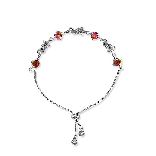 925 Sterling Floral Adjustable Multi-colour Silver Bracelet