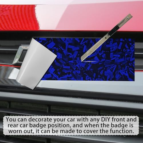 Image of QianBao Compatible with Blue Forged Carbon Fiber Vinyl Wrap 11.8 inch x 4 inch Chevy Bowtie Emblem Wrap Kit with Spatula and Cutter 3 Pcs Universal Logo Overlay