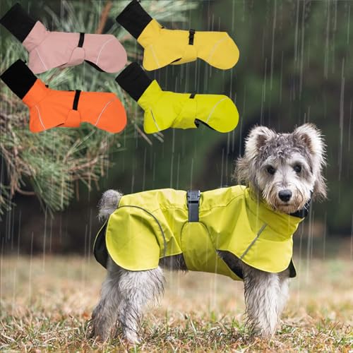 Dog Raincoat Hooded with Reflective Stripe Adjustable Pet Water Proof Clothes Lightweight Jacket Cloak Pet Apperal (X-Large,YellowGreen)