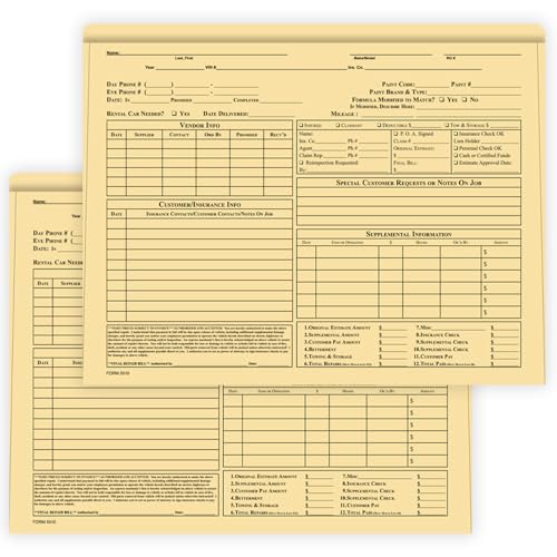 Heavy Duty Body Shop Jackets 12 x 9-3/8 Inch with 1/2 Inch Expansion - Pre Printed Auto Repair Order Folders - 100# 8 Pt Buff Stock Automotive File Jackets - Pack of 200