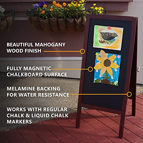 Bandle B. Sandwich Board Chalkboard Easel | A Frame Chalkboard Sign Outdoor Or Indoor | Large 2 Sided Magnetic Chalkboard | A Frame Sign | 41” Tall, Heavy Duty, Mahogany Finish #TOP3