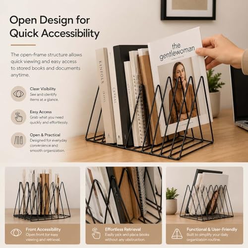 Image of Go Hooked Triangular Coated Steel Newspaper Book Stand Magazine Rack Home Table Decoration Book Newspaper Magazine Holder Elegant Durable Stylish Space-Saving Versatile Sturdy (Pack of 2)