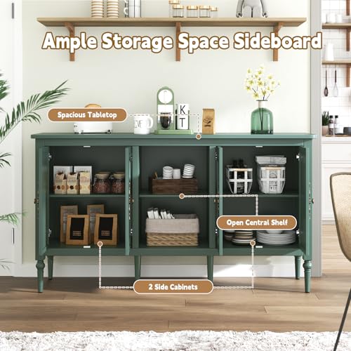 HOLTICO Sideboard Storage Cabinet with 4 Doors, Vintage Buffet Cabinets Accent Cabinet, Mid Century Green Wooden Sideboards for Living Room, Dining Room, Kitchen, Hallway - Image 3