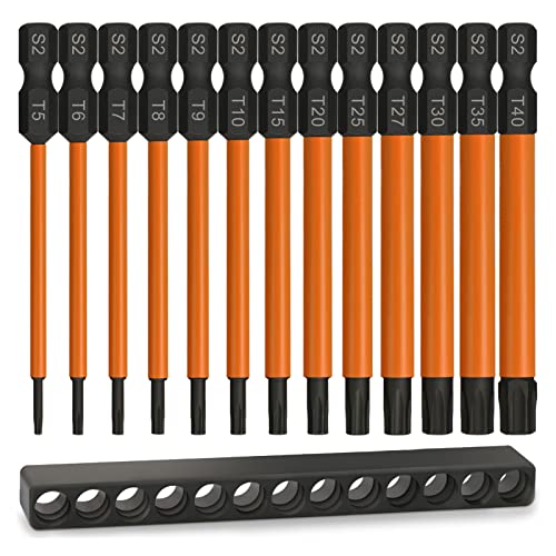 Hakkin 13-tlg 1/4"Torx Schraubendreher Bits Set, 75mm Lang Magnetischer S2 Stahl Schlagschrauber Bohrer fur T-Profil Schrauben,Bohrhammer, Akkuschrauber T5 T6 T7 T8 T9 T10 T15 T20 T25 T27 T30 T35 T40 thumbnail