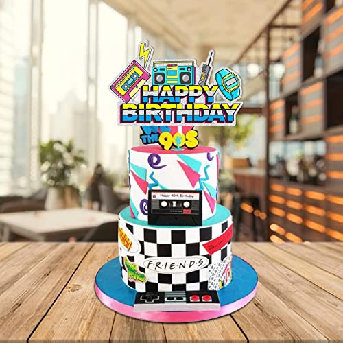Happy Birthday Cake Topper Party Born In The 80’S 90’S Decorations Colorful Glitter - Retro Hip Hop Theme Photo Booth Totally 1980S 1990S Supplies For Women Or Men #TOP4