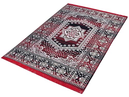 Image of ErraTex Hand Woven Cotton Carpet Multicolor Durable Lightweight Durrie Persian Style Area Rug for Living Room Bedroom Hallway Aladin Design 5x7 Feet