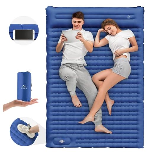 GGOV Double Sleeping Pad for Camping with Built-in Foot Pump, Extra Thick 4.7 Inch Inflatable Sleeping Pat and Pillow for Backpacking, Hiking, and Traveling