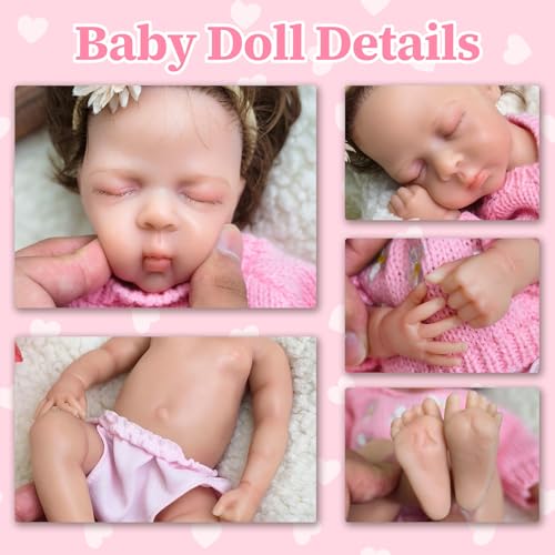 Lebensechte Reborn-Babypuppen, 30 cm, aus Platin-Silikon, realistisches, schlafendes Baby, Mädchen, anatomisch korrekt, für Kinder ab 3 Jahren – Bild 5