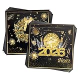 Servilletas de Nochevieja 2026, decoración de mesa de Nochevieja, color negro y dorado, decoración de fiesta de Año Nuevo, juego de decoración de Nochevieja (40)