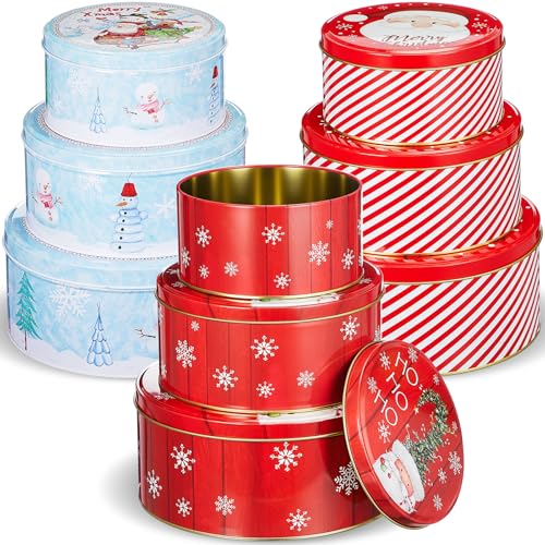Yaomiao 9 Pcs Christmas Cookie Tins 3 Sizes, Snowman, Santa Claus