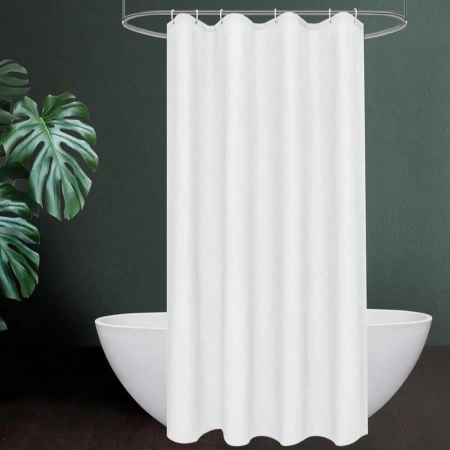 Rideau de douche pour salle de bain d'hôtel blanc et gris 90x202cm avec ses crochets