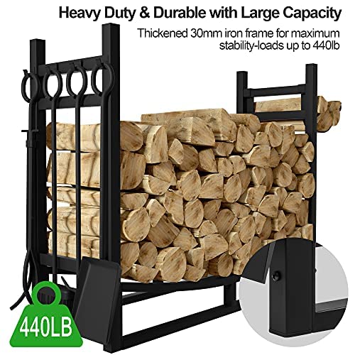 Amagabeli Garden Home Large Wide Firewood Rack With Fireplace Tools Set Fireplace Tool Rack Indoor Outdoor Kindling Holder Heavy Duty Wood Storage Log Rack #TOP3