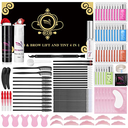 PERMANIA Tinte Pestañas and Lifting Pestañas,Lash Lift and Tint,4 en 1 y juego negro, para salón profesional y uso doméstico,También funciona en la laminación de cejas y teñido de cejas Cover