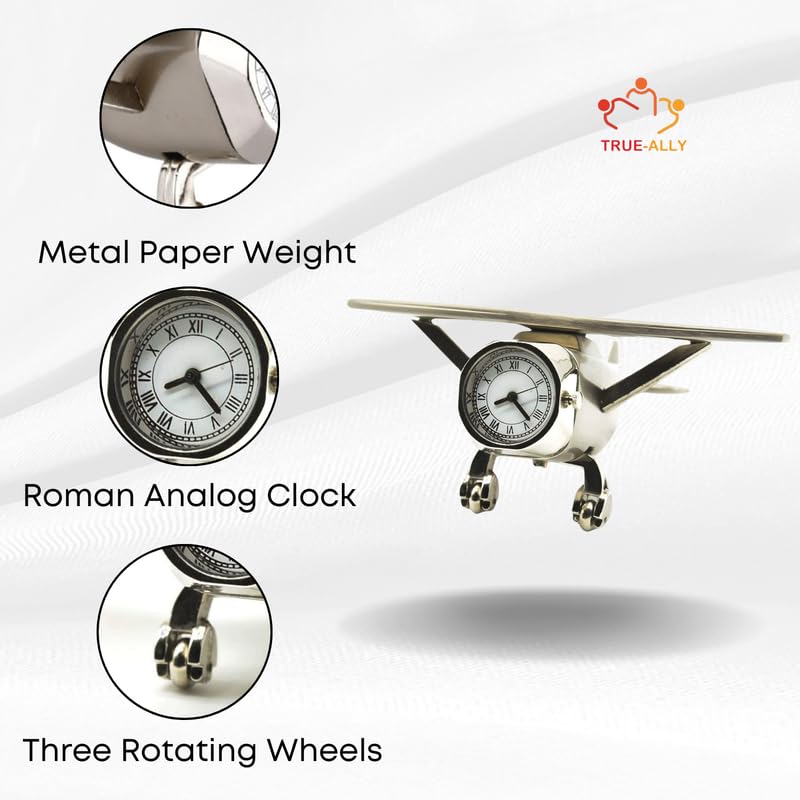 True-Ally Aeroplane Miniature Table Clock & Paper Weight - Vintage & Stylish Analog Desk Clock, Silent Operation, Easy Battery Replacement - Ideal for Home, Office, Kids Bedroom - Unique Decor Piece 1