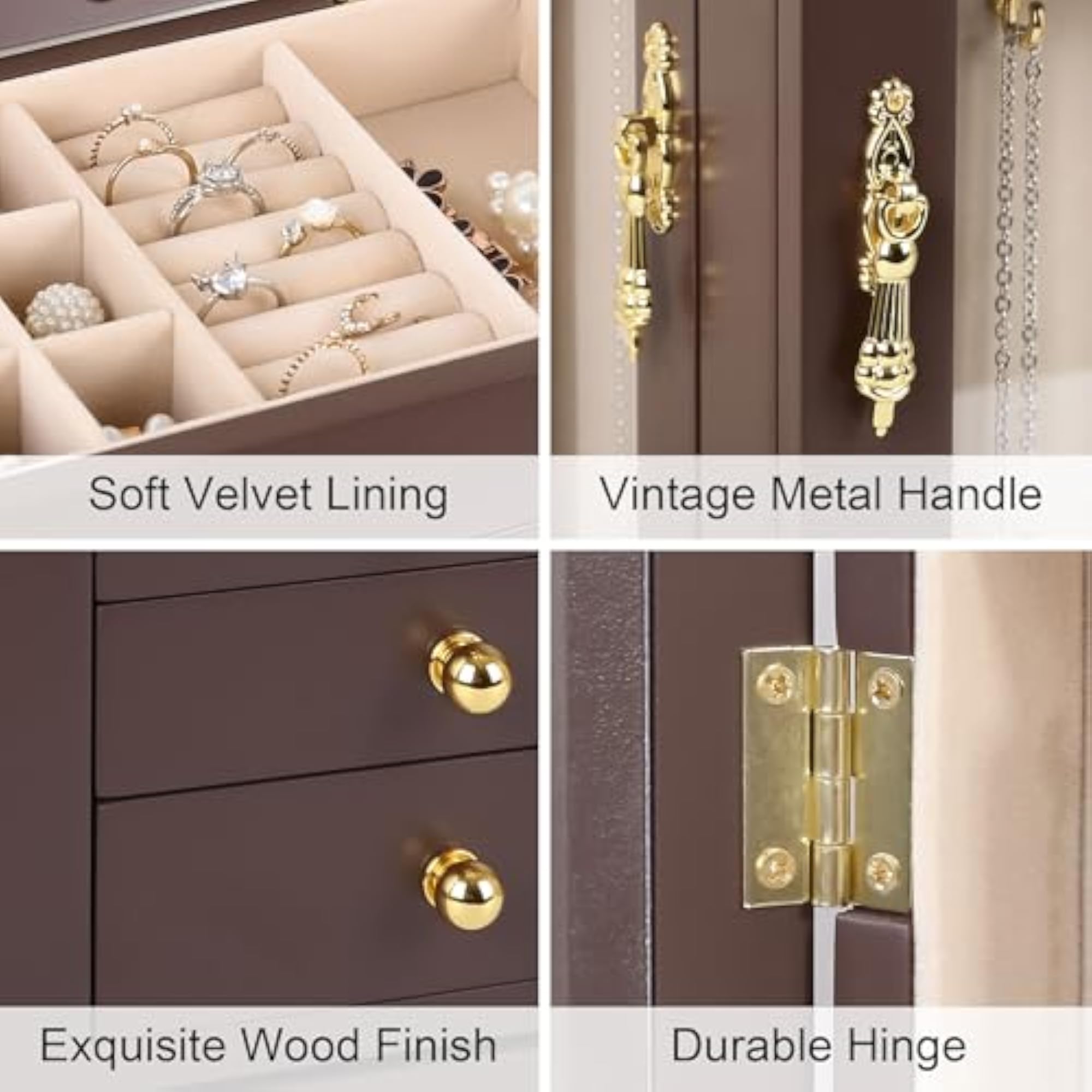 360° Rotating Wooden Jewelry Box for Women