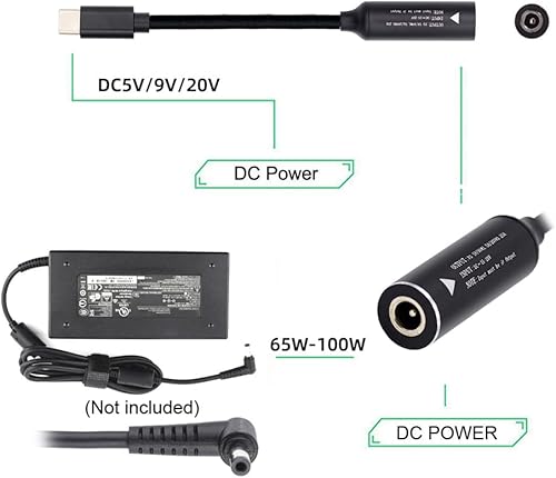 Miniatura 2 de NFHK DC Jack 0.177x0.118 in Entrada a USB-C Tipo-C Cable de carga de enchufe de alimentación para teléfono portátil PD9V 5V 20V