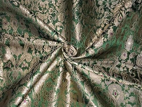 Brocart de soie lourd vert et or Bro566 tissu de luxe pour haute couture
