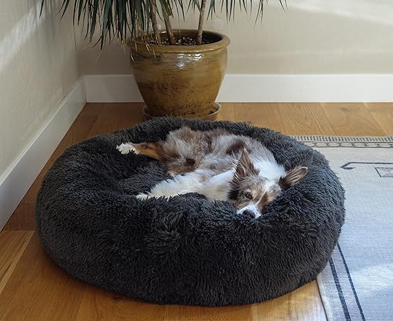 Image of ZEXSAZONE Round Donut Pet Bed for Cats and Puppies Dogs, Cozy and Plush, Raised Bedside Support, Both Sides Use Like 2 in One, Washable, Sizes for Small, Medium, and Large Pets. (Black, Medium)