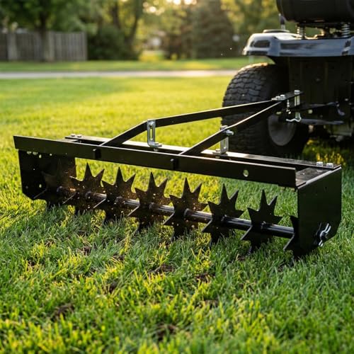 32' Tow Behind Lawn Aerator - Heavy Duty Spike Lawn Aerator for Riding Mower, Pull Behind Aerator Soil Care Tool with Weight Tray for Garden & Farm