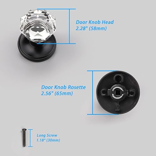 Knobwell 1 Pack Single Sided Regency Tulip Shape Faceted Glass Dummy Door Knob With Victorian Plate Rosettes In Matte Black, Right And Left Handed Reversible #TOP4