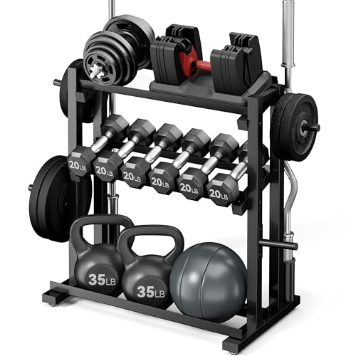 3-Tier Heavy-Duty Dumbbell and Plate Rack 1200LB Capacity, Adjustable Weight