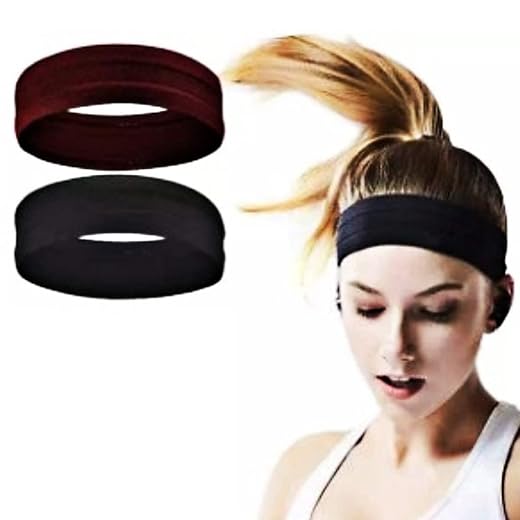 Genérico Kit Unissex 2 Faixas Headband Anti Suor Cabelo Testa Esporte Corrida Yoga Cross Training Ciclismo Malhação Atleta Adulto Jovem Adulto Homem Mulher Preto Tamanho 22cm x 6cm