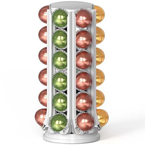 Image of Deco Brothers VertuoLine Pod Holder, 360 Turntable Rotating Pod Carousel | Holds up to 36 Nespresso Vertuo Capsules, Easy Access Design, White