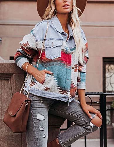 Women's Vintage Aztec Print Pattern Loose Shacket Button Down Long Sleeve Woolen Jacket Shirts Coat4