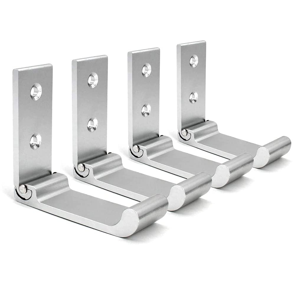 La Llareta Coat Hooks Wall Mounted, 4 Pieces Foldable Wall Hook, Aluminum Alloy Wall Hook, Headset Wall Hanger, with Screws, Obtuse Angle Design Wall Hooks for Bags Jacket Towel (Silver)