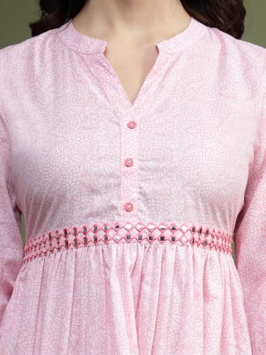 Image of Rama's Women's Printed Cotton One Piece Dress | V-Neck | 3 /4 Sleeves | Empire Waist | Knee Length Casual Dress for Women