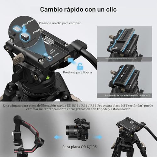Miniatura 6 de Smallrig Trípode De Vídeo Resistente Con Cabezal Fluido, Trípode Profesional De 191cm Con Adaptador De Cuenco De 75mm, Ajuste De Altura En Un Solo Paso, Carga De Hasta 8kg - 4163