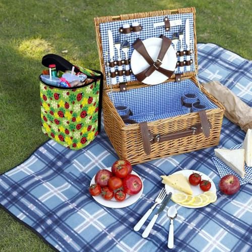 Image of KEIAHUAN Ladybug Car Trash Can with Lid Hanging Garbage Bin and Storage Bag Large Capacity Portable Multi-Functional Rubbish Bag Grocery Organizer for Snacks, Drinks, and Widget, Green