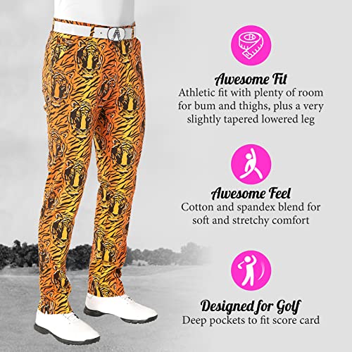 Royal & Awesome Tiger Swing Crazy Golf Pants For Men, Funny Golf Pants Men Slacks, Mens Golf Pants, Colorful Funky Golf Pants, Print Pants Men #TOP6