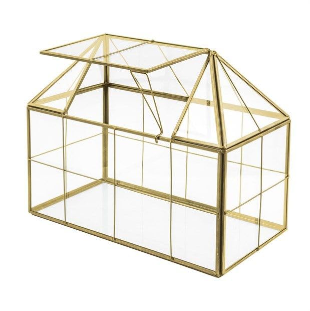 Generico Terrario Piante, Mini Serra in Vetro e Rame, 24x13x20 cm, Piantine Grasse e Muschi, Vaso Ecosistema, color Oro