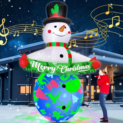 12FT Christmas Inflatables with Built-in Music & 360 Rotation Col...