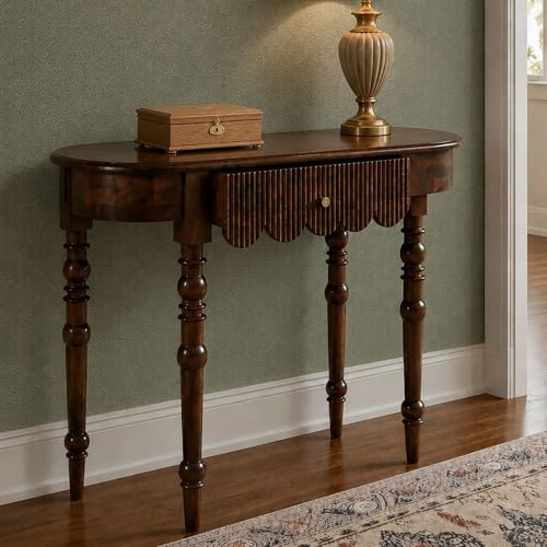 Image of Gharaana Sama Wooden Console Table | Mahogany Finish | Modern Console & Entryway Table for Living Room & Hallway | 48x12x36 Inches