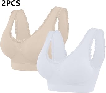 Womens Sports Bra Plus Size Racerback Breathable Wireless Athletic Underwear Bralettes Casual Older Women Bras 2-Pack