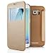 Galaxy S6 Edge Case, Pasonomi® [Smart Window View] Samsung Galaxy S6 Edge Folio Wallet Case - Slim Flip Leather Case For Samsung Galaxy S6 Edge Smartphone (Golden)