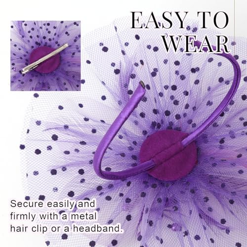 Image of DRESHOW Fascinators Hat Flower Mesh Ribbons Feathers on a Headband and a Clip Tea Party Headwear for Girls and Women