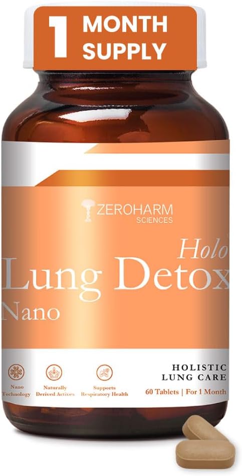 ZEROHARM Holo Lung Detox Tablets for Smokers | Vasaka, Echinacea, Ginger, Basil & Mulethi | Ayurvedic Lung Cleanse for Pollution & Respiratory Health | Nanotechnology for Men & Women | 60 Tablets