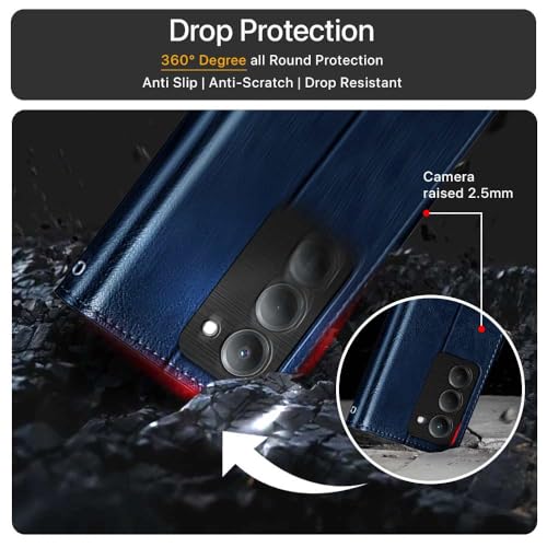 Image of WOW IMAGINE Shock Proof Flip Cover Back Case Cover for Mi Redmi 15 5G (Flexible | Leather Finish | Card Pockets Wallet & Stand | Blue)