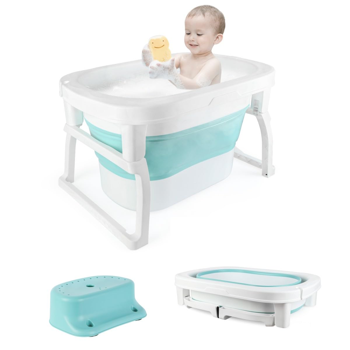 OHMG Faltbare Baby Badewanne Babybadewanne,Rutschfeste Tragbare Reisedusche Badebecken,Duschwanne für Neugeborene Kleinkinder,Portable Baby Bathtub,Baby Wanne Mit abnehmbaren Hockern