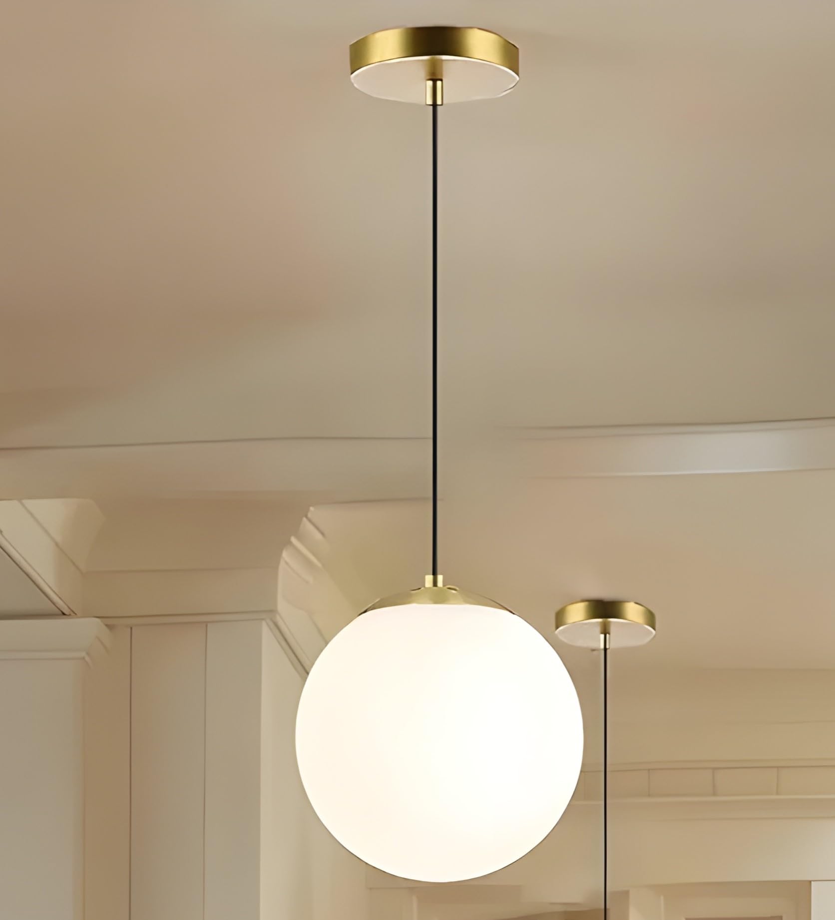 twixletwixle Frosted Glass Ceiling Pendant Light, Metal Golden Finish, for Dining Table, Living Room, Bedroom, Office, Cafe, Restaurant (Single), Bulbs not Included