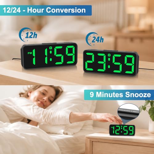Image of Peakeep Small Digital Alarm Clock for Bedroom, Large Number, Battery Backup | Plug-in Tiny Electric Clock Brightness Dimmable for Bedsise Desk Table Small Spaces, 5 Volume, Easy to Set, Adapter Included