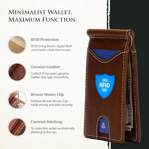 Image of ROGUE WALLET Genuine Leather Minimalist Wallets - RFID Blocking with Money Clip - Interior & Exterior Card Pockets & More - Gift for Men (Brown)